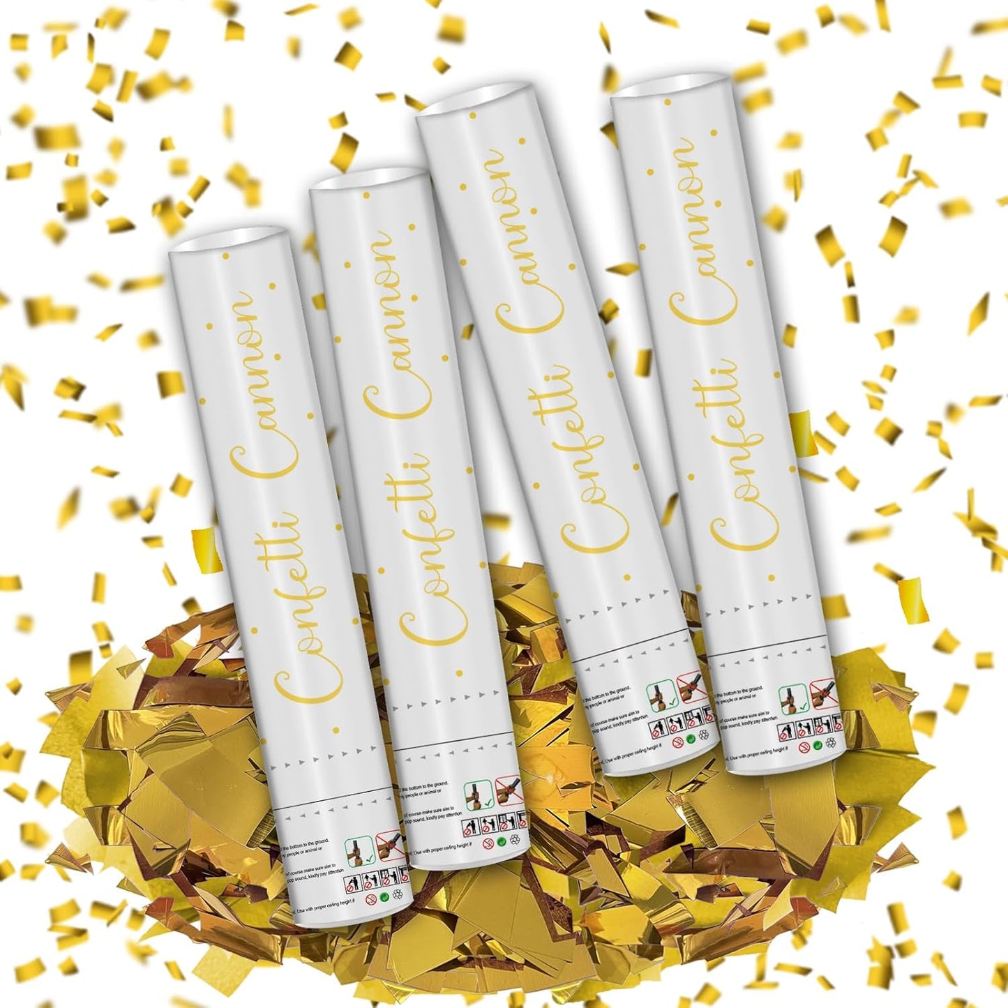 12" Black Gold Confetti Cannon Party Poppers for Birthday Graduation Wedding Retirement New Year Celebrations - Easy to Use, Pack of 2