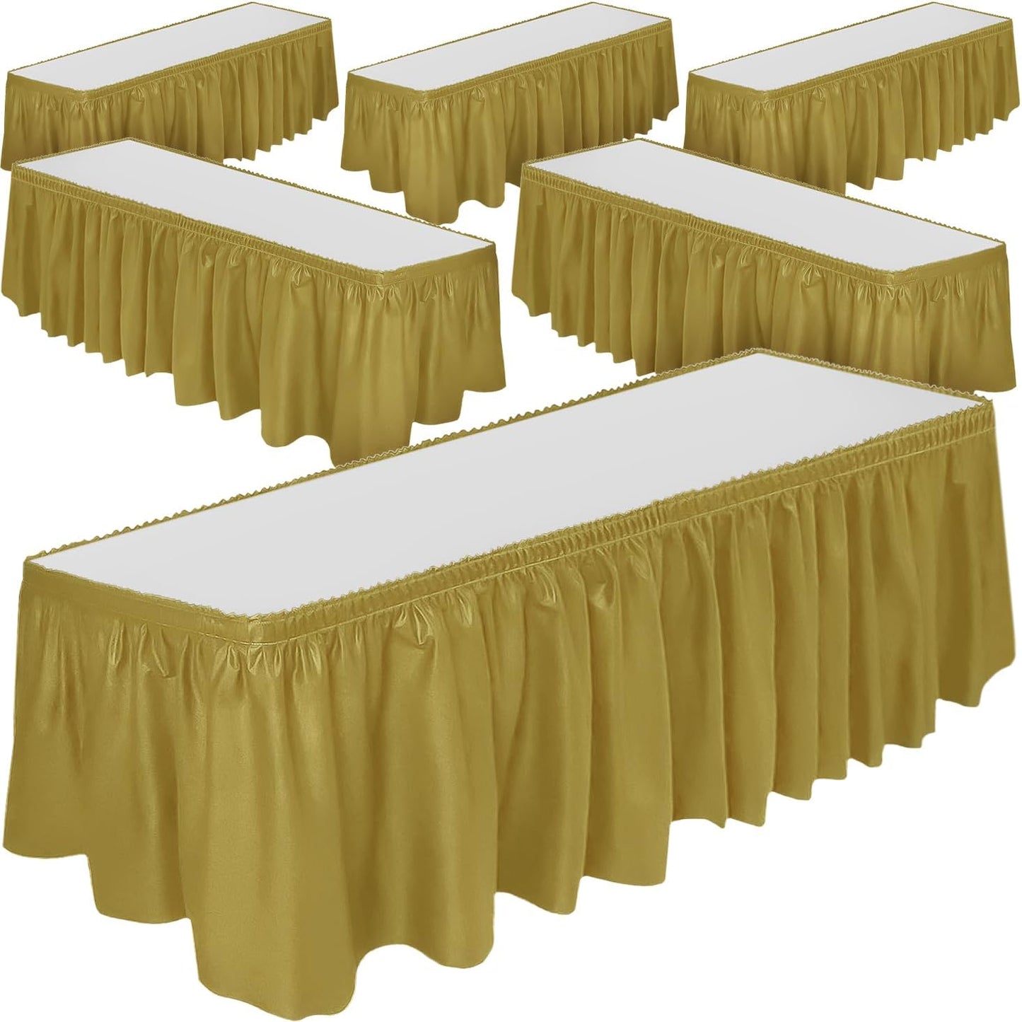 DecorRack 2 Pack Table Skirts, 29 in x 14 ft Each, Multi Pack -BPA Free- Plastic Tableskirt, Disposable, Reusable, Rectangular Tablecloth Skirt, White (2 Pack)