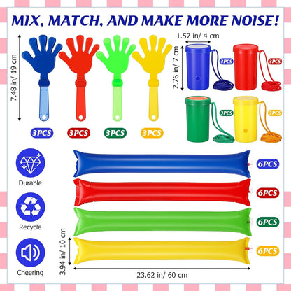 48 Pcs Cheering Noisemakers Set Included 12 Pcs Mini Air Horns Noisemakers 12 Hand Clappers 24 Thunder Sticks for Birthdays Sporting Events (Horn,Blue)