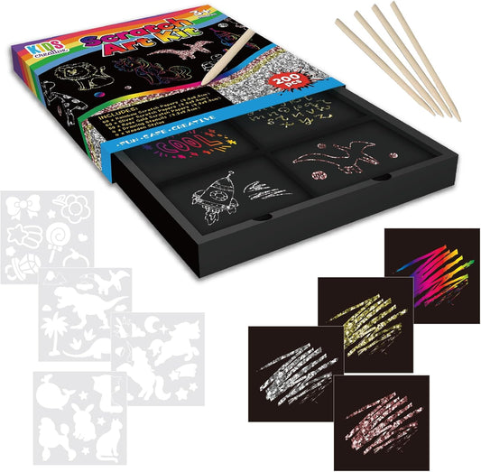 GizzJeveal Rainbow Scratch Art Paper Kit for Kids - 200Pcs Magic Scratch Off Crafts Supplies for 3-12 Years Old Boys Girls, Party Favors Easter Birthday Gifts