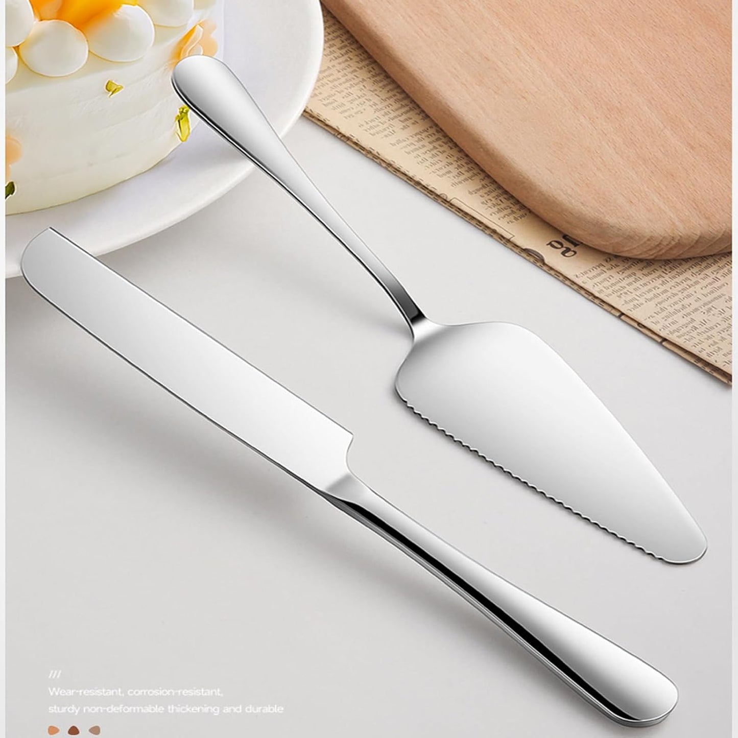 Wedding Cake Knife and Server Set, 2Pcs Stainless Steel Cake Cutting Set, Silver Cake Cutter and Cake Server for Wedding, Birthday, Party, Christmas