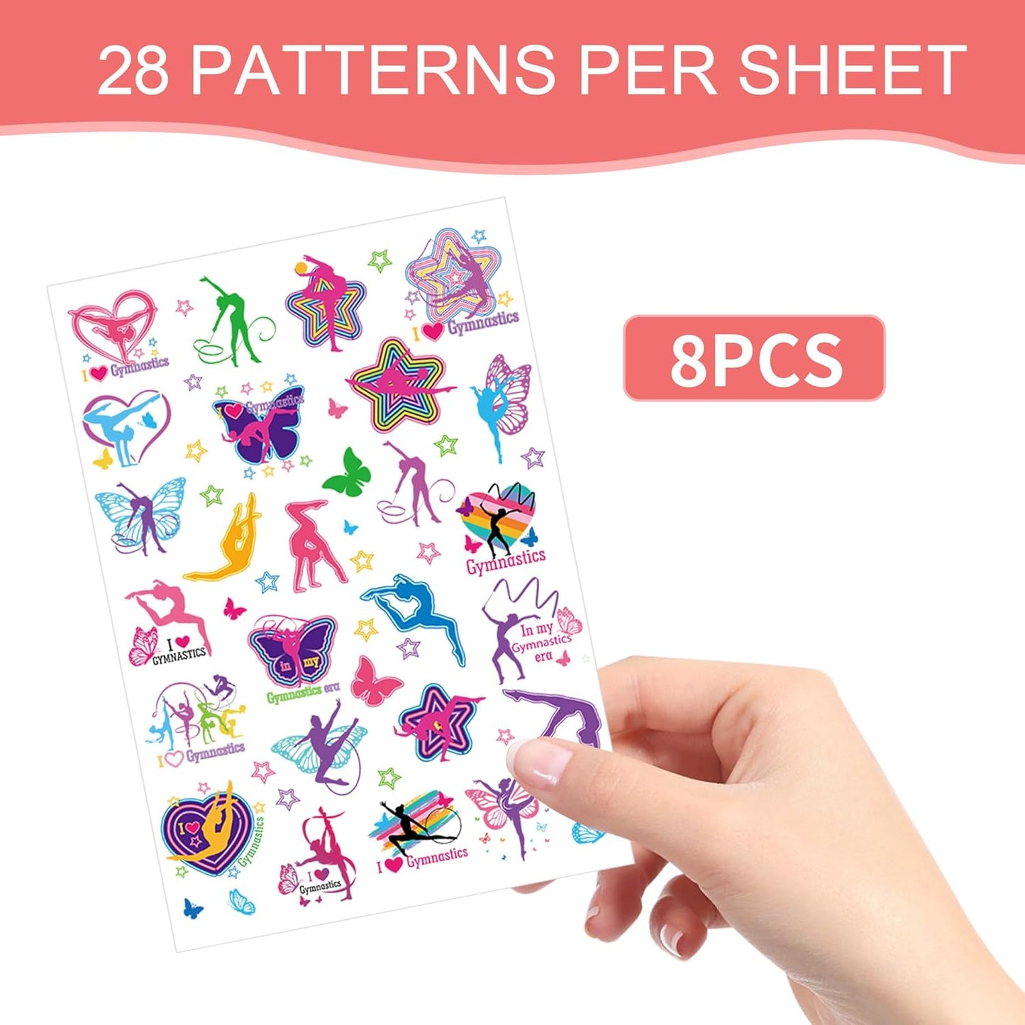 Gymnastic Temporary Tattoos Stickers - 200+ Sport Tattoo for Birthday Party Decorations, Dance Favors Supplies for Girls Boys, School Class Prize(8 Sheets)