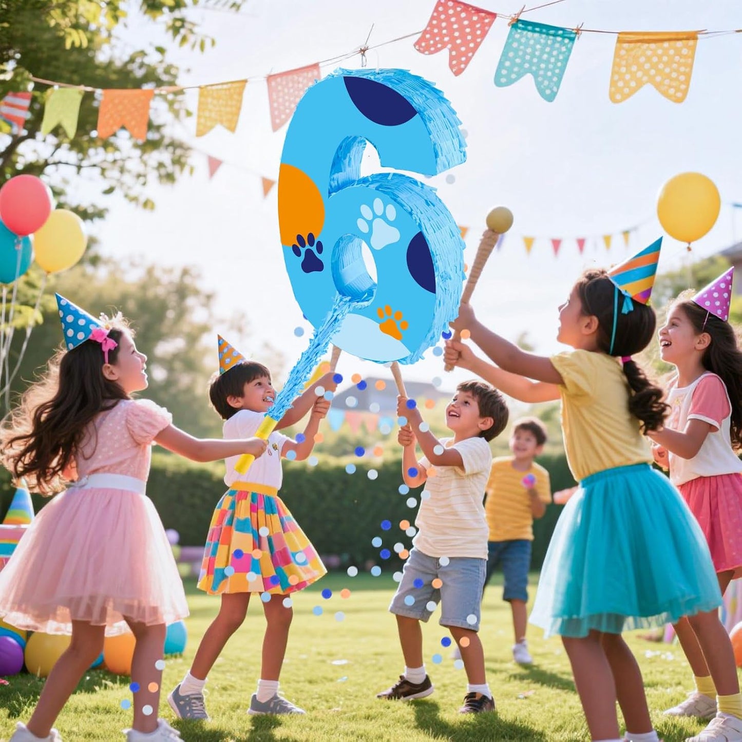 16 Inch Number 2 Dog Paw Pinata with 16 Inch Piñata Stick Blindfold Confetti for Boy Girl Kids 2nd Birthday Party Decorations (2nd)