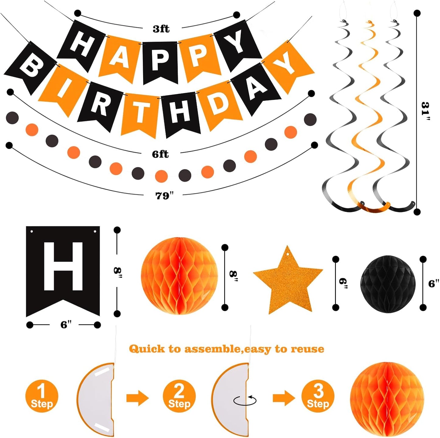meowtastic Birthday Decorations, Happy Birthday Banner with Honeycomb Balls, Stars Hanging Swirl Streamers, Circle Dots Garland, Happy Birthday Party Decorations for Women Men Boys Girls (Blue)