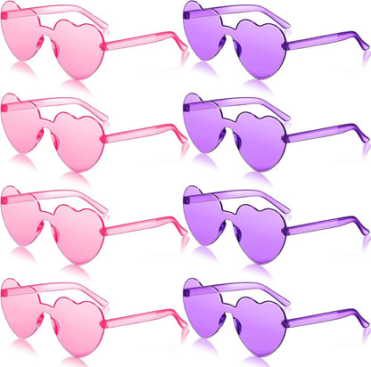 Frienda 8 Pairs Heart Shaped Sunglasses for Women Rimless Heart Glasses Candy Color Sunglasses for Party Favor