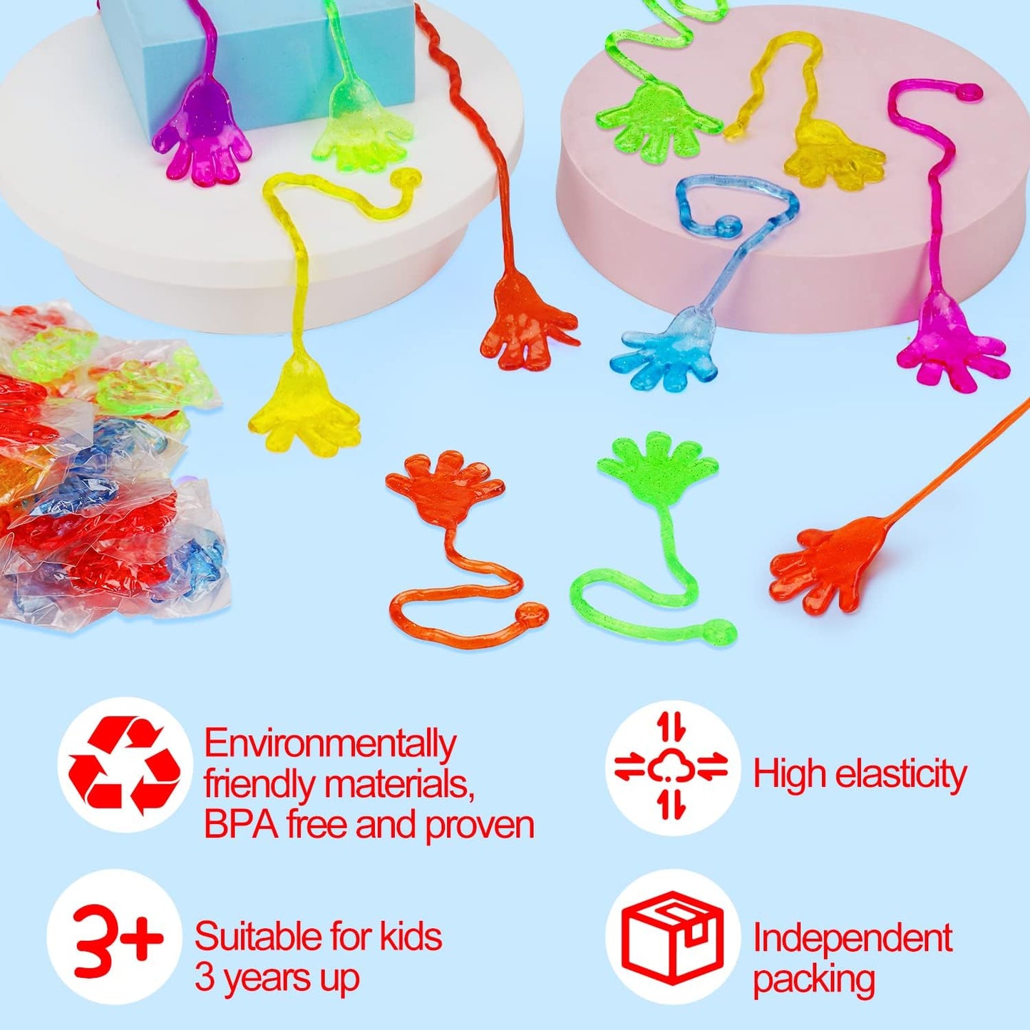 100PCS Sticky Hands Birthday Party Favors for Kids 4-8 8-12 Summer Goodie Bag Stuffers Classroom Treasure Box Toys Carnival Prizes Bulk Mini Treat Trinket Pinata Fillers End of Year Students Gifts