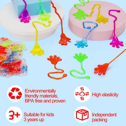 100PCS Sticky Hands Birthday Party Favors for Kids 4-8 8-12 Summer Goodie Bag Stuffers Classroom Treasure Box Toys Carnival Prizes Bulk Mini Treat Trinket Pinata Fillers End of Year Students Gifts