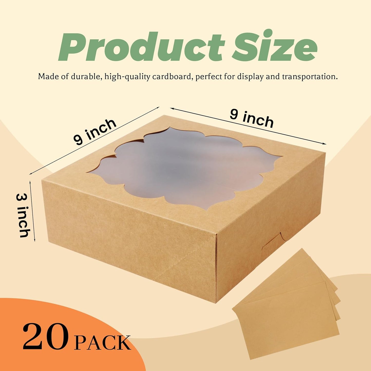 20 Pack Pie Boxes 9x9x3Inch Cake Boxes Bakery Boxes with Window for Pie, Cookies, Donuts, Chocolate Covered Strawberries(White)