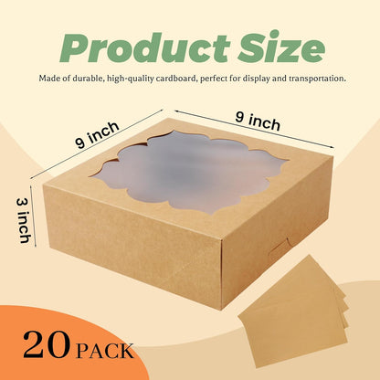 20 Pack Pie Boxes 9x9x3Inch Cake Boxes Bakery Boxes with Window for Pie, Cookies, Donuts, Chocolate Covered Strawberries(White)