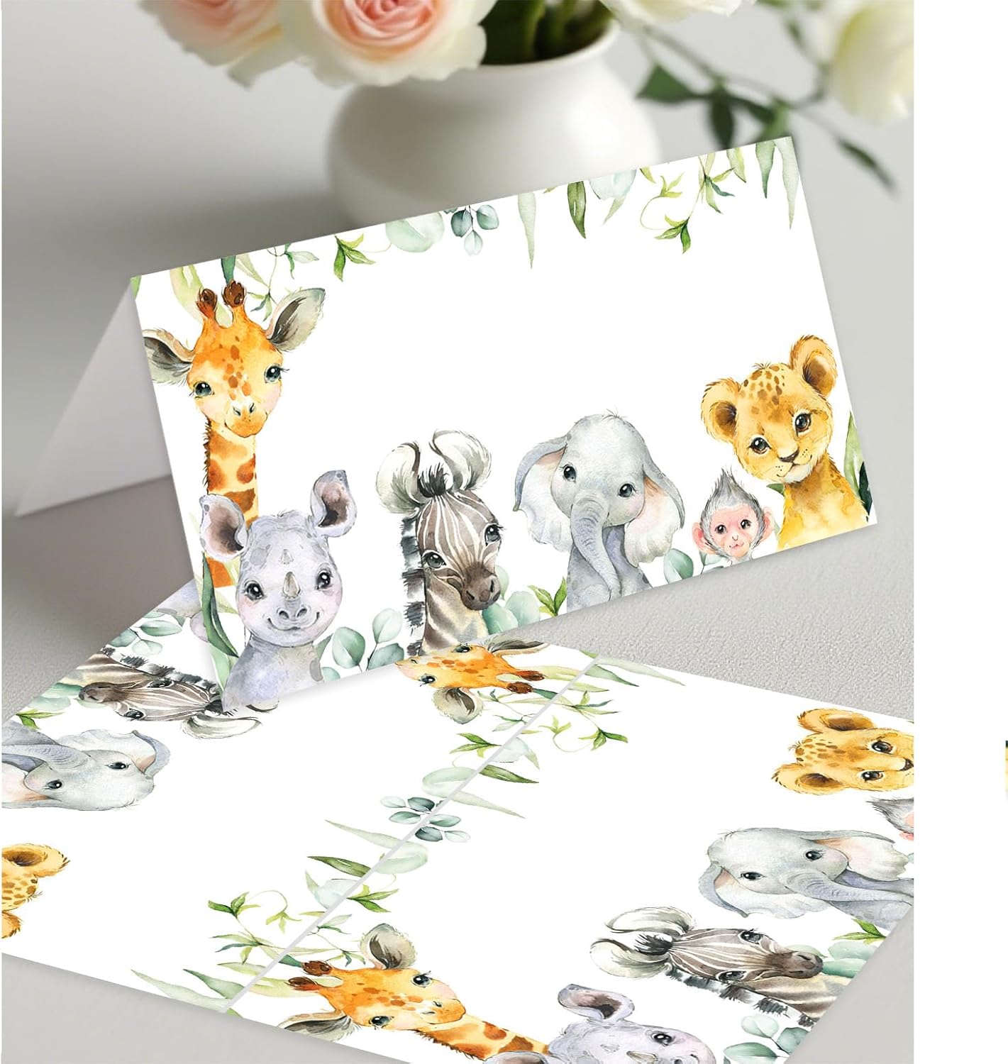 120 Pack Woodland Baby Shower Place Cards, 3.5" x 2" Foldable Table Tent Name Cards, Food Labels for Forest Animals Baby Shower Birthday Party Reception Tables Placement Party Decorations