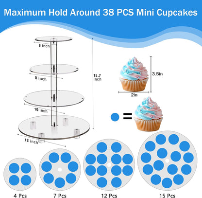 YestBuy Cupcake Stand with Yellow Led Lights, 4 Tier Cupcake Stand for 50 Cupcakes, Acrylic Cupcake Tower Stand, Clear Tiered Cupcake Holder for Birthday Cady Bar Décor Weddings, Parties Events