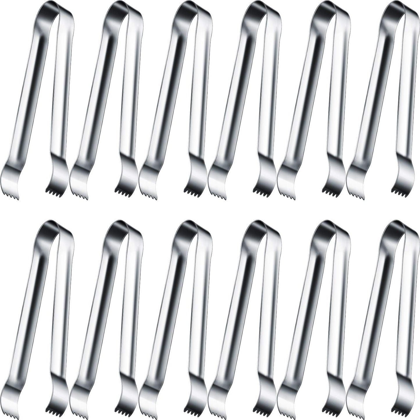 Gejoy 12 Pieces Sugar Ice Tongs Stainless Steel Mini Serving Appetizers Small Kitchen Tongs for Tea Party Coffee Bar Kitchen (Silver Curved Tip)