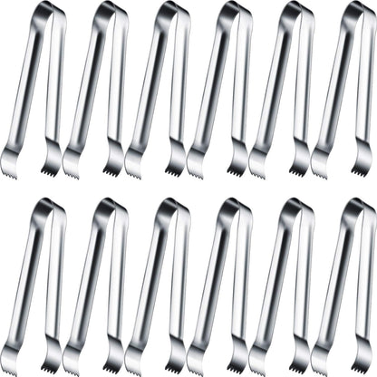 Gejoy 12 Pieces Sugar Ice Tongs Stainless Steel Mini Serving Appetizers Small Kitchen Tongs for Tea Party Coffee Bar Kitchen (Silver Curved Tip)