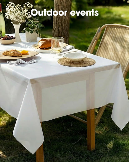 Pureegg Plastic Table Cloth 10 Pack, 54 x 108 Inch Disposable Table Cloths for Party, Picnic and Wedding, Rectangle, White - Colors B
