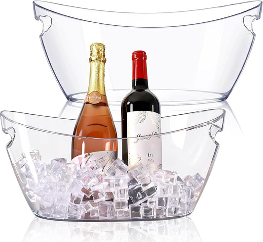Ice Bucket 2 PCS, Ice Buckets for Parties, Clear Acrylic Beverage Tub, Mimosa Bar Supplies Drink Bucket for Wine, Champagne, Beer, 5.5L Large Ice Bucket (16.5x7.3x6.8 in)