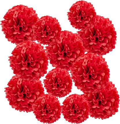 White Paper Pom Poms - Party Tissue Paper Flowers Balls - Party Hanging Decoration Supplies - Size of 10inch, 12inch, Great for Wedding, Birthday, Any Parties and Events (12 PCS)