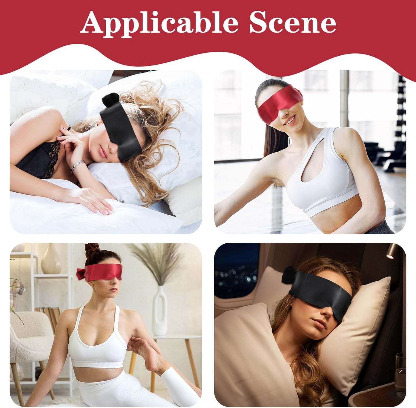 Tyqour 2 Pcs Soft Silk Blindfold for Adult Couples, Satin Blind Folds for Adult Play, Adjustable Blindfold for Party Games, 59 Inch V-Shaped Blackout Sleep Mask for Women Men Gift (Black, Pink)