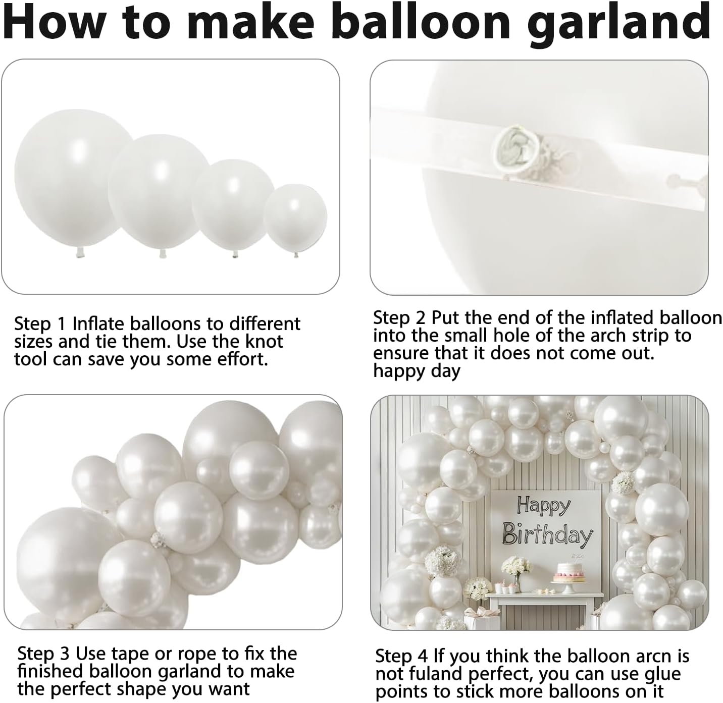 Pearl White Balloon Arch Kit,Double Stuffed Pastel White Cream Ivory Balloons Garland Kit Different Sizes 18/12/10/5 inch White Latex Balloon for Wedding Birthday Bridal Shower Party Decorations