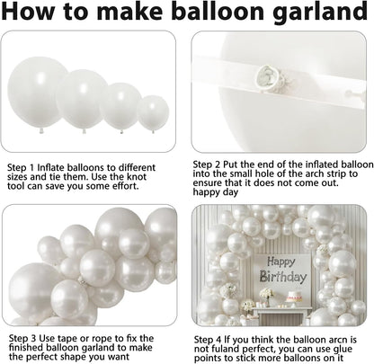 Pearl White Balloon Arch Kit,Double Stuffed Pastel White Cream Ivory Balloons Garland Kit Different Sizes 18/12/10/5 inch White Latex Balloon for Wedding Birthday Bridal Shower Party Decorations