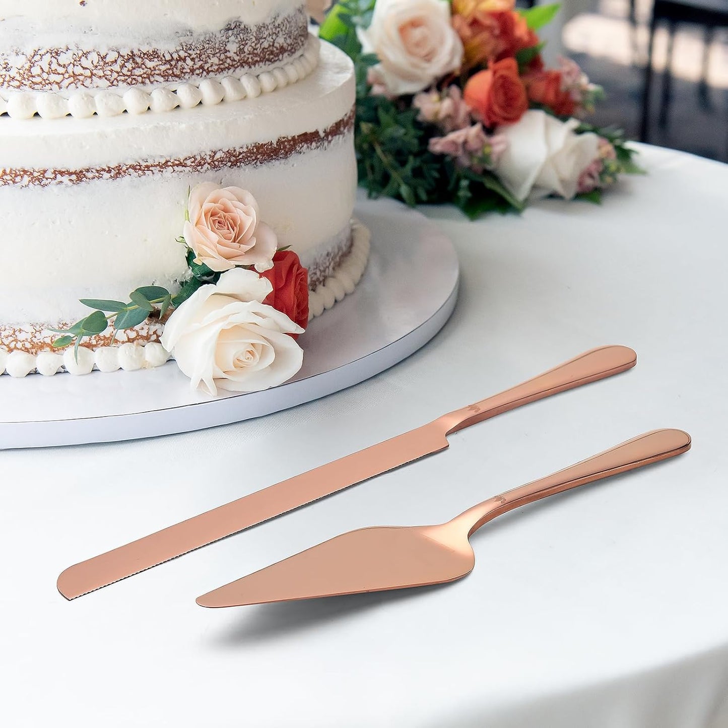 SANEXC Cake Cutting Set for Wedding - Extended Cake Knife And Server Set Thickened Stainless Steel Cake Cutter and Pie Spatula Great for Birthday Anniversary Christmas Gift Silver 2 Pcs