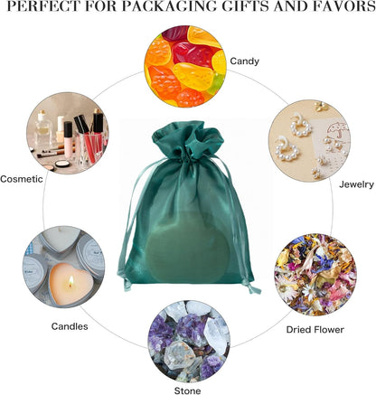 QIANF 20 Pcs Peacock Blue Small Organza Bags 3X4 inch for Wedding Favors with Drawstring, Mini Mesh Gift Bags Jewelry Pouch for Candy Bridal Shower Party Favor Baby Shower Christmas