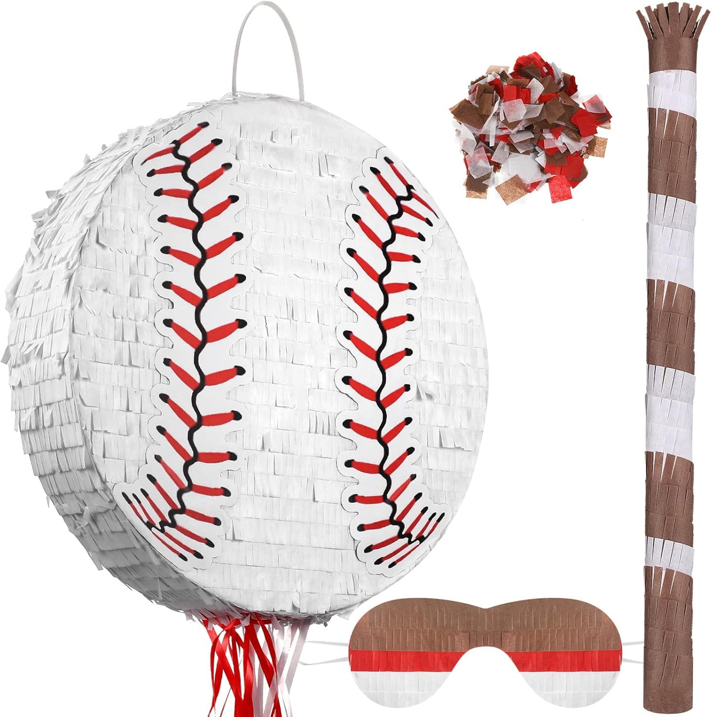 Baseball Piñata with Blindfold Bat for Birthday Party Softball Paper Piñata Sports Balls Confetti Baseball Party Supplies for Birthday Party Decorations 13.19 x 13.19 x 3 Inch(Cool)