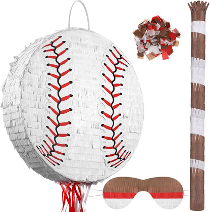 Baseball Piñata with Blindfold Bat for Birthday Party Softball Paper Piñata Sports Balls Confetti Baseball Party Supplies for Birthday Party Decorations 13.19 x 13.19 x 3 Inch(Cool)