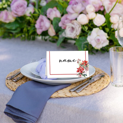 Boho Floral Place Cards for Table Setting, Wedding Placecards, Tent Cards Decor For Bridal Shower Anniversary Party Decorations, 25 Pack Baby Shower Food Name Card, 2 x 3.5" /001