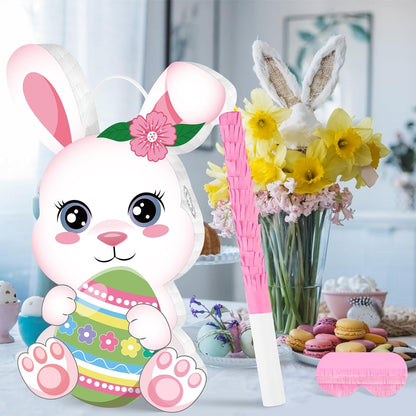 Easter Bunny Pinata Funny Bunny Egg Pinata with Blindfold & Stick for Birthday Decorations Easter Party Supplies Spring Decorations