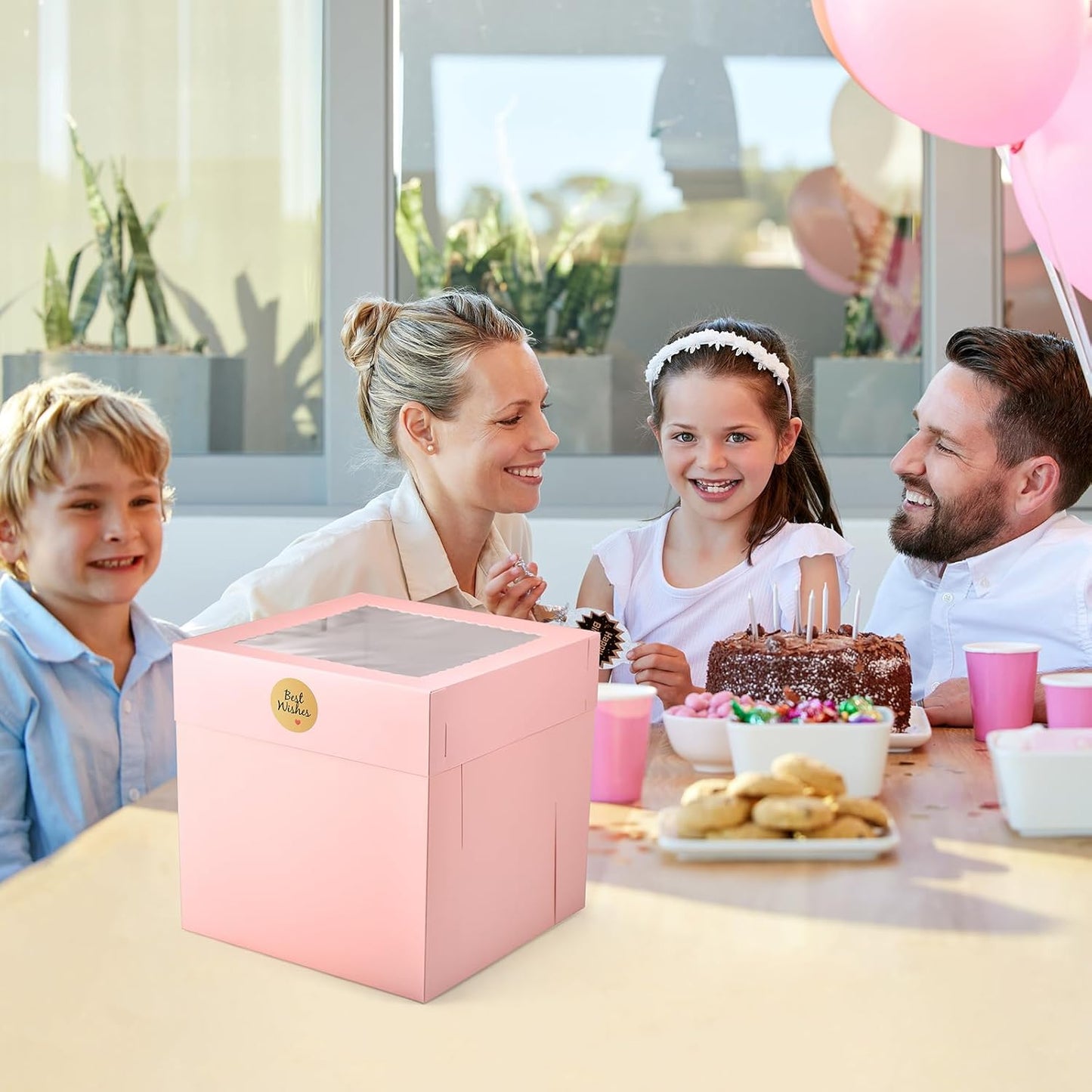 12Pcs 8x8x8 Inches Cake Boxes, Pink Square Bakery Boxes with Window, Disposable Cake Carrier Container for Pastries, Pie, Cookies, Chocolates, Cupcakes, Birthday Party, Wedding