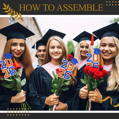 10 Pcs Graduation Table Centerpieces Sticks with Tassels, class of 2026 Grad Cap Picks Table Decoration Cupcake Toppers for Party Centerpiece Decoration Supplies(Blue and Gold)