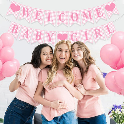 Hahafelt 1 Pcs Blue Gingham Welcome Baby Boy Banner for Baby Shower Party Decorations Pre Strung Gender Reveal Paper Banner for Table, Wall, Mantel Display Party Decor Supplies