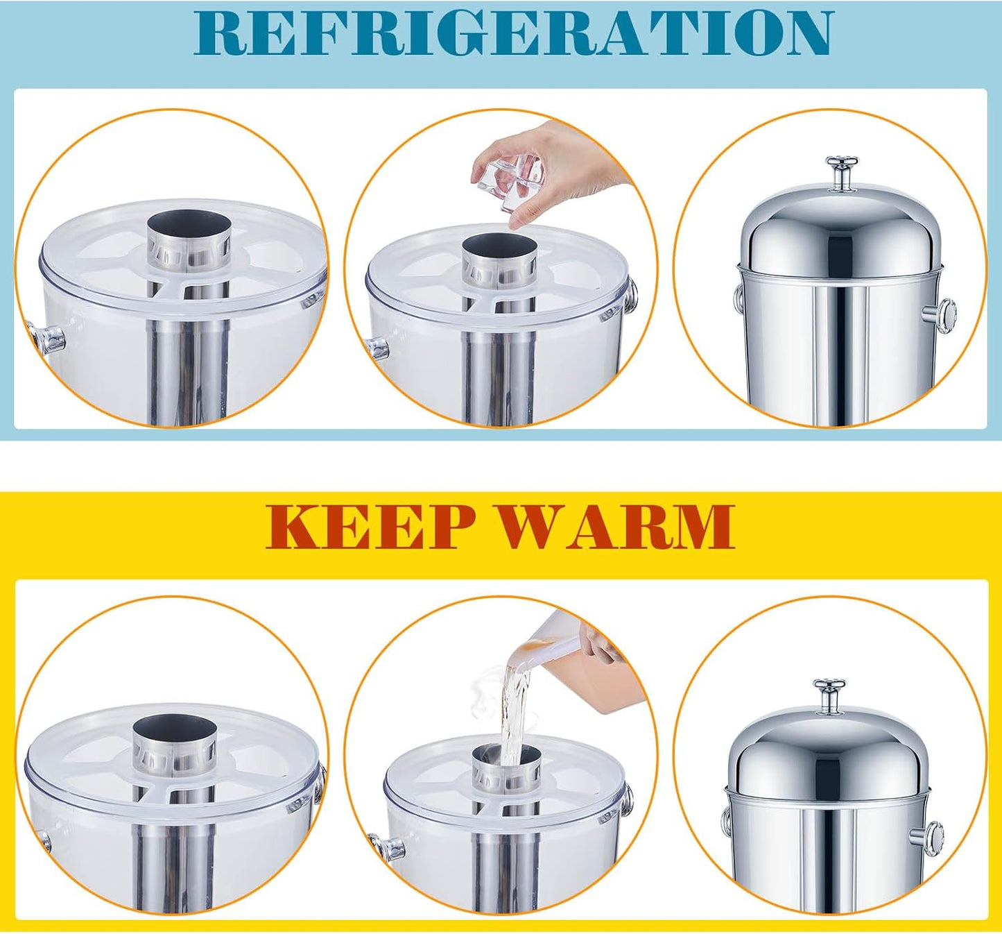 Gisafai 3 Pcs 2 Gallon Drink Dispensers for Parties, Beverage Dispenser with Stand, Stainless Steel Hot Cold Juice Dispenser with Centre Ice Core and Drip Trays for for Beer, Water Lemonade