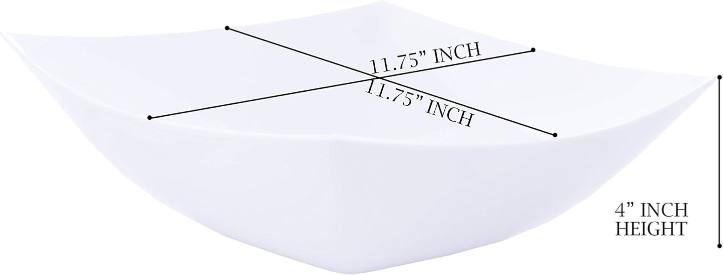 PLASTICPRO Disposable 64 ounce Square Serving Bowls, Party Snack or Salad Bowl, Large Plastic Elegant White Pack of 4
