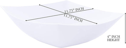 PLASTICPRO Disposable 64 ounce Square Serving Bowls, Party Snack or Salad Bowl, Large Plastic Elegant White Pack of 4