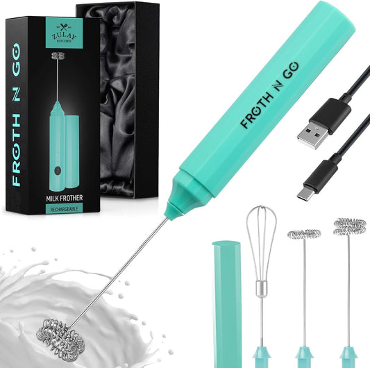 Zulay Kitchen Powerful Milk Frother AA Batteries Included – Ultra Fast Handheld Drink Mixer with Stainless Steel Whisk Stirrer for Coffee, Protein, Matcha & More, Frother Wand Electric Frothmate Black - Colors B
