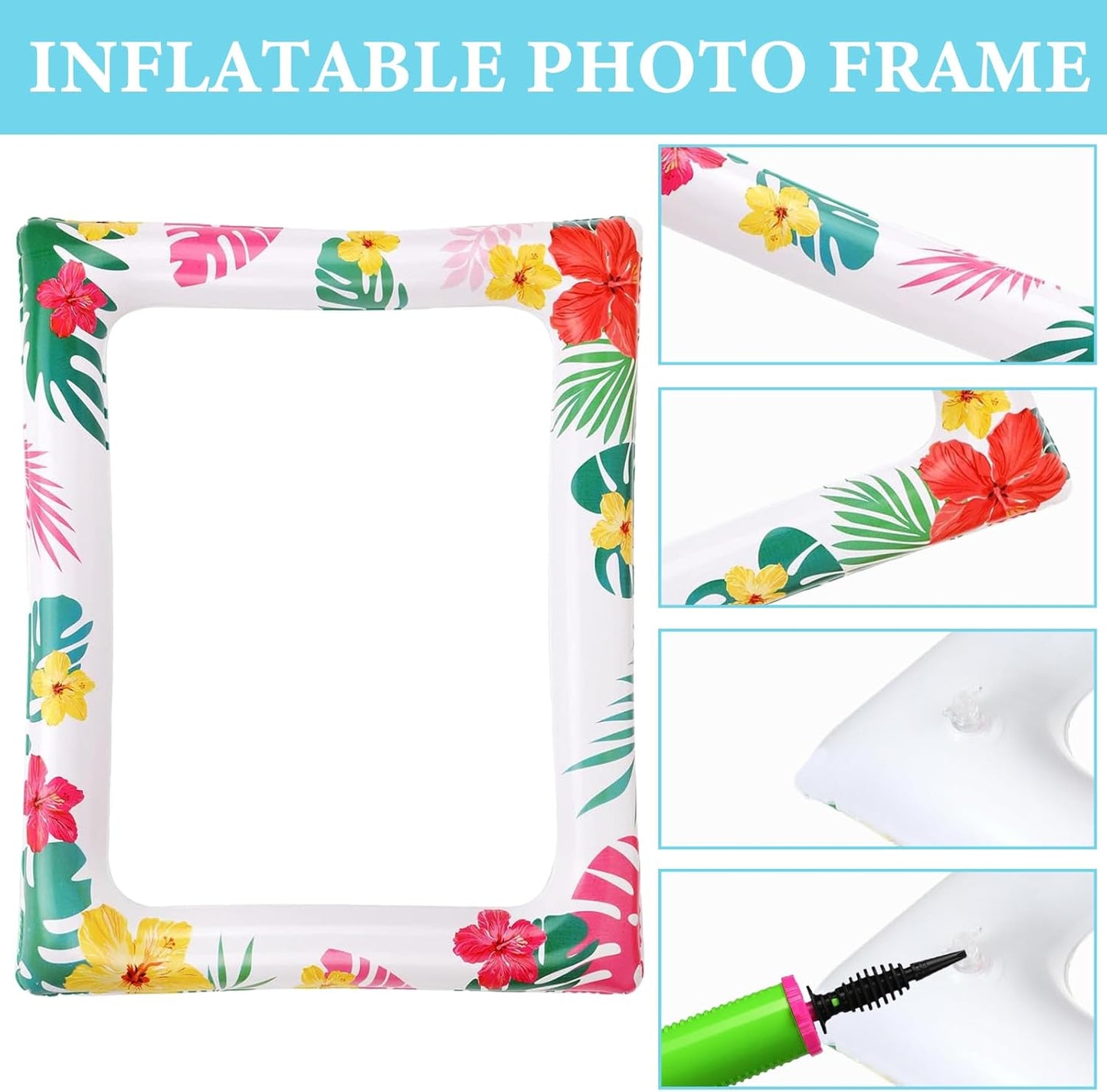 Hawaiian Party Photo Booth Props Kit, 30 PCS Luau Photo Booth Props with Large Inflatable Selfie Picture Frame for Hawaiian Tropical Tiki Summer Pool Party Supplies