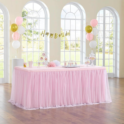 72inch Champagne Gold Tulle Table Skirts for Rectangle Round Tables, Gold Grim Ruffle Tulle Tutu Cloth Table Skirt 6ft for Wedding Birthday Party Cake Dessert Decor(No Top Cover)