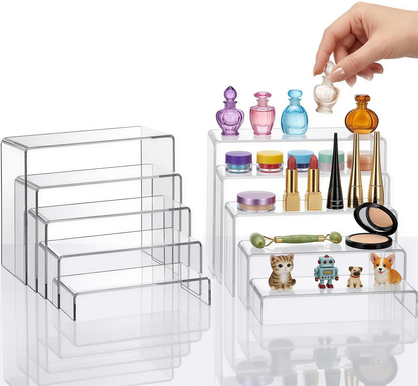 Fixwal 10pcs 2 Set Acrylic Risers for Display Clear Perfume Organizer Stands Acrylic Display Risers for Show Figures, Cupcake, Jewelry, Toys, Perfume and More (Large Size)