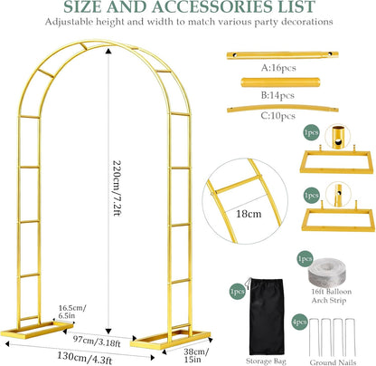 WellSign Wedding Arch Backdrop Stand 7.2FT, 6FT Set of 2, Gold Metal Balloon Arch kit Stand for Gender Reveal Ceremony Engagement Anniversary Bridal Valentine Party Event Decoration