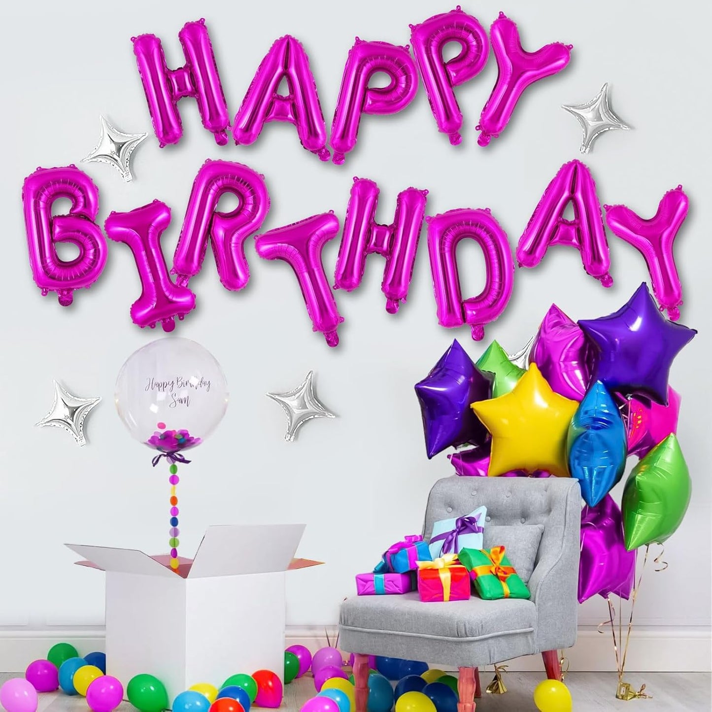 Happy Birthday Balloons Banner, Foil Balloon Personalized Name Letters Balloons Sign Birthday Party Decorations for Women Men Boys Girls Cream