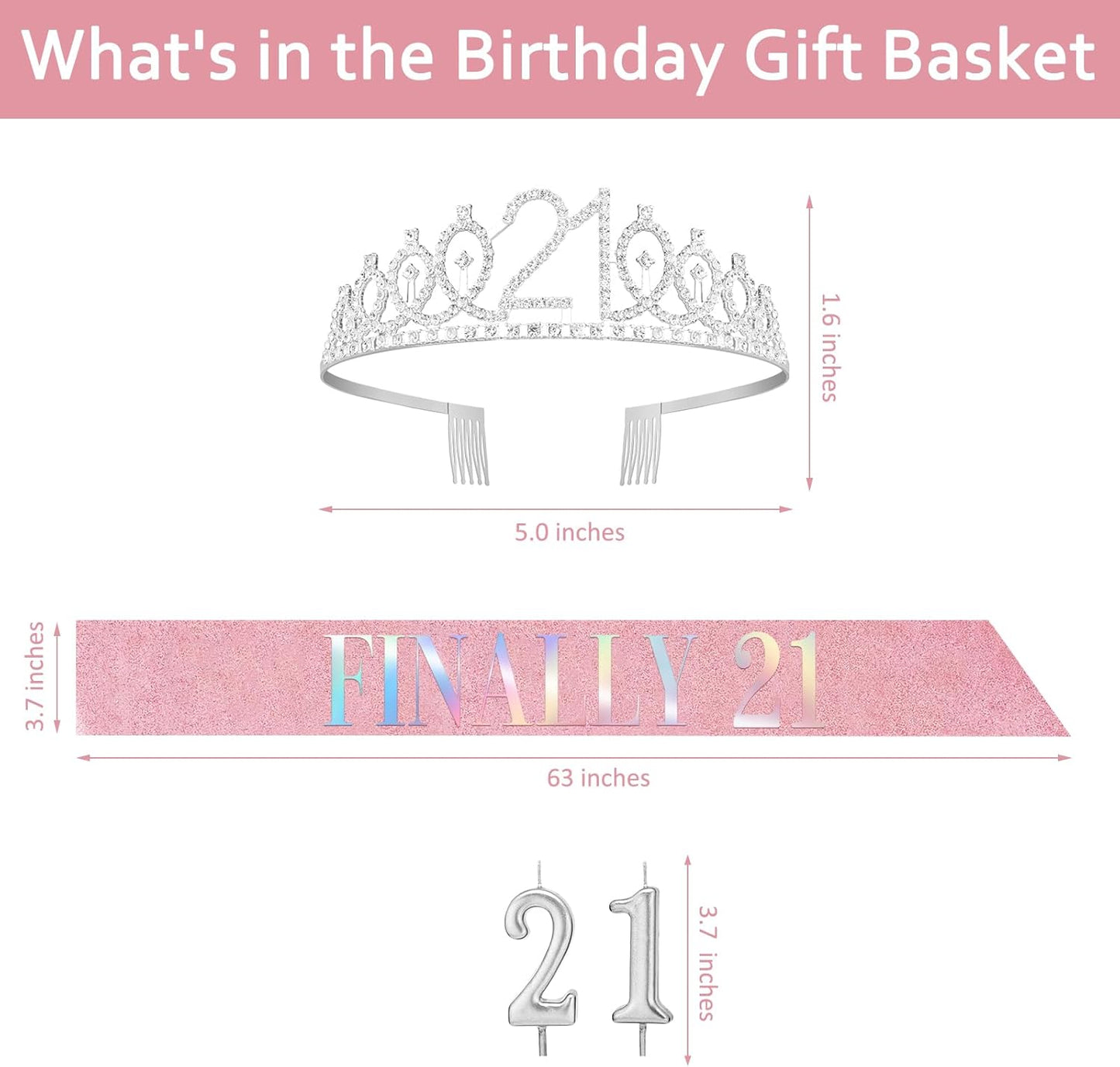 21st Birthday Decorations for Her with 21st Birthday Sash and Crown, Candles Gold, Gifts for 21 Year Old Girls