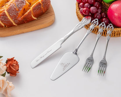 Cake Cutting Set for Wedding, Gold Wedding Cake Knife and Server Set, 4 Pieces pizza spatula and Knife with Forks for Engagements, Anniversaries