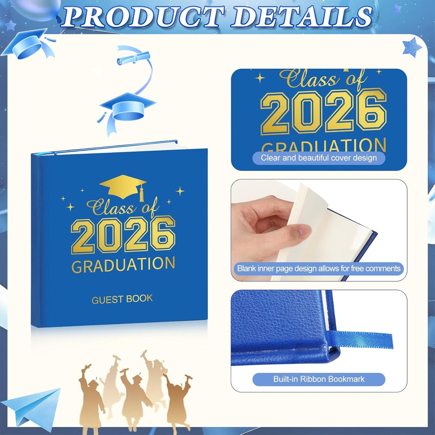 Pajean Graduation Guest Book Set Class of 2026 Memory Scrapbook with Photo Guest Book Sign Dual Tip Pens Photo Corner Stickers Grad Cap Stickers for Grad Party Decorations Supplies Gifts (Black)