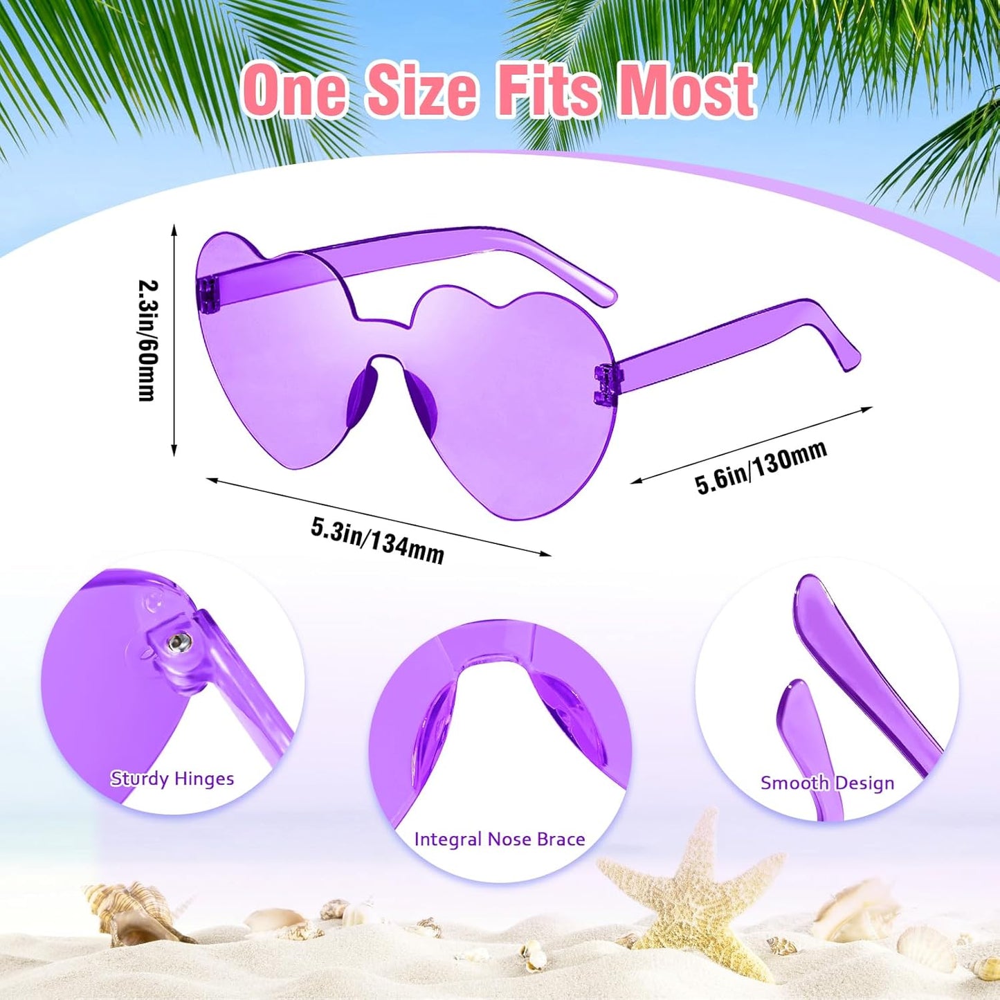 Pibupibu 12 Pack Heart Shaped Sunglasses for Women Colorful Rimless Sunglasses Transparent Bachelorette Party Favors