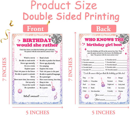 Birthday Party Cards for Girl, Birthday Games Card, Would She Rather Game Cards Set, Birthday Supplies Activity Decorations for Adult Girl, Set of 30 Game Cads