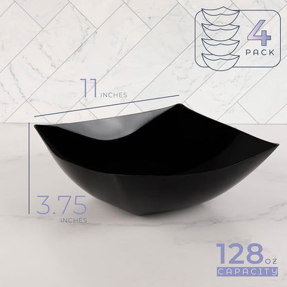 PLASTICPRO Disposable 64 ounce Square Serving Bowls, Party Snack or Salad Bowl, Large Plastic Elegant White Pack of 4