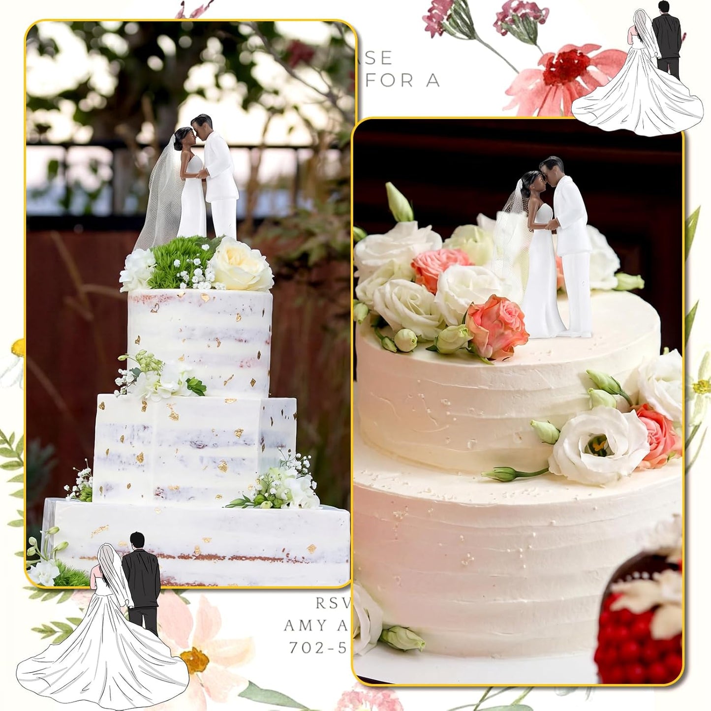 Remerry 4.5" Wedding Bride and Groom Cake Topper Vintage Elegant Wedding Cake Topper Couple Figurine Novios Para Pastel for Engagement Romantic Funny Couple Statue Anniversary(Romantic Era,White)