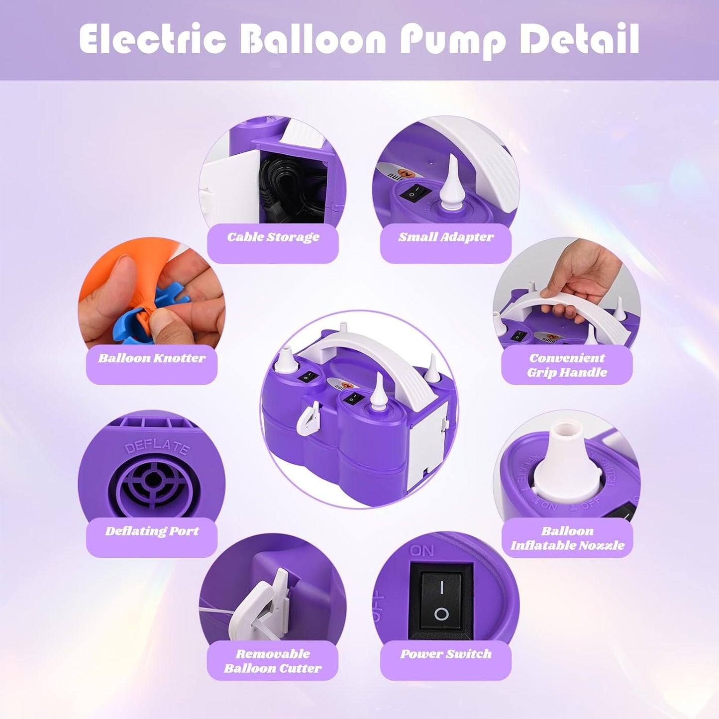 Electric Balloon Pump, Portable Electric Balloon Blower Machine Balloon Air Pump Dual Nozzle 110V 600W Balloon Inflator for Party Decorations