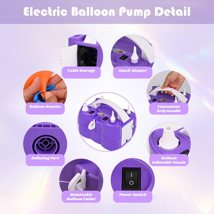 Electric Balloon Pump, Portable Electric Balloon Blower Machine Balloon Air Pump Dual Nozzle 110V 600W Balloon Inflator for Party Decorations